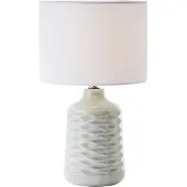 Brilliant Bordlampe Ilysa hvit stoffskjerm, grå keramikkfot