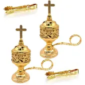 Semoic 2 sett røkelsesbrennere med tang, gull Frankincense