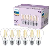 Philips LED-pære E27 A60 7 W 806 lm 2700 K glødetråd, 6-pakning