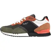Pepe Jeans for man. PMS40021 London Grade green leather shoes (44), Flat, Suede, Laces, Casual