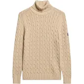 Superdry for woman. W6110614A Loose-fitting cable-knit jumper with a turned-down collar, taupe (M), Casual, Cotton, Long sleeve