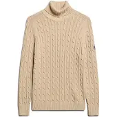 Superdry for woman. W6110614A Loose-fitting cable-knit jumper with a turned-down collar, taupe (S), Casual, Cotton, Long sleeve