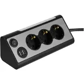 REV Light Socket Strømstripe med USB og LED-lys - Sølv / Svart