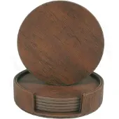INF Sett med 6 runde PU-skinnunderlag med holdere Brown