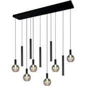 TRIO LED-hengelampe Melaro, lengde 120 cm, svart, metall/glass, 11 lyskilder