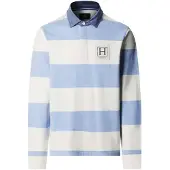 Hackett London for man. HM5700018 H Stripe Rby blue rugby polo shirt (L), Casual, Cotton, Short sleeve