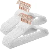 Songmics Fløyelshengere 50-pk - Hvit med roségullfargede detaljer