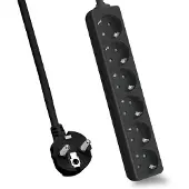 Helos stikkontaktlist CLASSIC, 6-veis, svart, 1,5 m, uten bryter