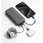 Cuktech CUKP200NGLLG 55W 20000mAh powerbank med innebygd USB-C-kabel - hvit