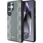 DKNY MagSafe-etui i skinn med rutete mønster for Samsung Galaxy S25 Ultra - Grå