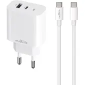 MaXlife USB-lader PD QC 30W med USB og USB-C + USB-C-kabel 60W