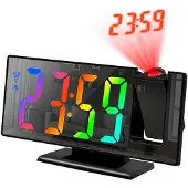 24hShop Vekkerklokke med LED-projektor og multifunksjonell speildesign