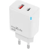 MaXlife GaN-lader med PD QC 1xUSB-C 1xUSB 30W - hvit