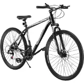 Vevor terrengsykkel, 29 tommers MTB-sykkel med forhjulsoppheng, 21 gir SHIMANO vrigir, komfortsete, doble skivebremser, aluminiumsramme, voksen sportssykkel for menn og kvinner, sti, snø