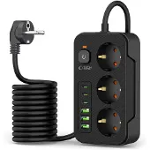 Tech-Protect Power Strip med 3x 240V strømuttak + 3xUSB-A + 3xUSB-C - Svart