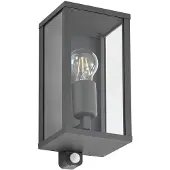 LINDBY utendørs vegglampe Peldar, antrasitt/klar, 26 cm, sensor
