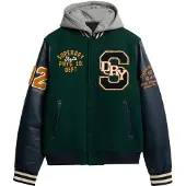 Superdry for man. M5012088A Hooded bomber jacket with green university badge (M), Casual, Wool