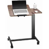 Vevor Oversengsbord, Mobilt Nattbord med Flip-Skrivebord og 4 Hjul, Høyde- og Vinkeljusterbart Rullende Laptop-Skrivebord med Koppholder, Bærbart Oversengsbord for Hjem, Kontor, Studie, Tre + Svart