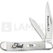 Case Cutlery Religious Sayings Embellished Smooth Natural Bone Peanut Trust pocket knife