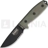 ESEE Model 3, serrated, black/green, black plastic sheath, nylon sheath