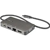 StarTech.com Startech USB-C Multiport Adapter, USB-C to 4K 30Hz HDMI or 1080p VGA, USB Type-C Mini Dock with 100W Power Delivery Passthrough, 3-Port USB 3.0 Hub 5Gbps, GbE, 12 Long Attached Cable - Works w/ Thund