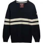 Superdry for woman. W6110670A Oversized navy striped V-neck jumper (XS), Casual, Cotton, Long sleeve