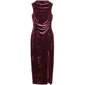 Superdry for woman. W8011695A Burgundy velvet dress (L), Party, Polyester, Sleeveless / Straps