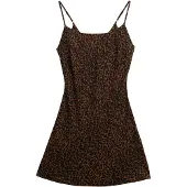 Superdry for woman. W8012044A Brown Bias Cut Dress (M), Casual, Animal Print, Polyester, Sleeveless / Straps