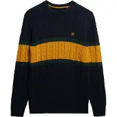 Superdry for man. M6110710A Navy Blue Cotton Stripe Cable-Knit Jumper (L), Casual