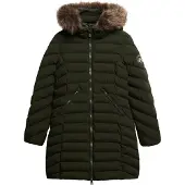 Superdry for woman. W5011789A Fuji mid-length hooded coat with green faux fur trim (XS), Casual, Recycled Polister, Sustainable
