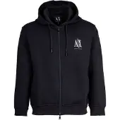 Armani Exchange for man. XM000371AF10818UB101 Full zip hooded sweatshirt in navy laminated stretch cotton-polyester with stretch hood an