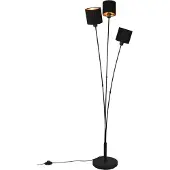 RL Tommy gulvlampe, svart/gull, høyde 150 cm, 3-lys stoff