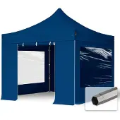 TOOLPORT 3x3 m stål, pop up partytelt, 4 sidepaneler, mørkeblå