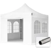 TOOLPORT 3x3 m stål, pop up partytelt, 4 sidepaneler, hvit