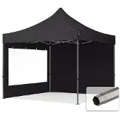 TOOLPORT 3x3 m stål, pop up partytelt, 2 sidepaneler, svart