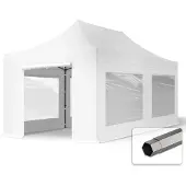 TOOLPORT 3x6 m stål, pop up partytelt, 4 sidepaneler, hvit