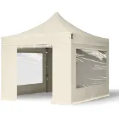 TOOLPORT 3x3 m stål, pop up partytelt, 4 sidepaneler, creme