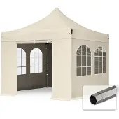 TOOLPORT 3x3 m stål, pop up partytelt, 4 sidepaneler, creme