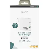 Sinox beslag Sinox PRO-lader 230 V 140 W 2x USB-C 1x USB-A, hvit
