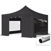 TOOLPORT 4x4 m aluminium, pop up partytelt, 4 sidepaneler, svart