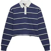 Superdry for woman. W6012175A Stripe Rugby navy polo shirt (S), Casual, Cotton, Long sleeve