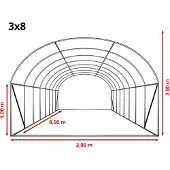 TOOLPORT 3 x 8 m drivhustunnel, PE-presenning, hvit