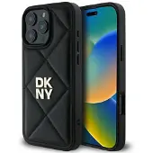 DKNY Quilted Stack Logo iPhone 16 Pro-etui - svart