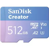 SanDisk Creator - Flashminnekort (microSDXC til SD-adapter inkludert) - 512 GB - A2 / Video Class V30 / UHS-I U3 - microSDXC UHS-I