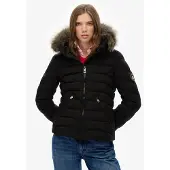 Superdry for woman. W5012000A Fuji Faux black jacket (S), Casual, Recycled Polister, Sustainable