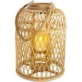 Näve LED-solcellelyktkurv, bambus, høyde 38 cm, natur