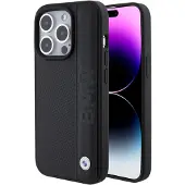 BMW Skinnveske med tekstur og striper til iPhone 15 Pro - svart