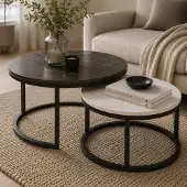24hShop Stilrent settbord med to runde bord – Svart/Hvitt
