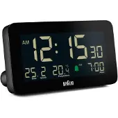 Braun vekkerklokke med temperatur og dato