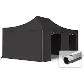 TOOLPORT 4x6 m aluminium, pop up partytelt, 4 sidepaneler, svart